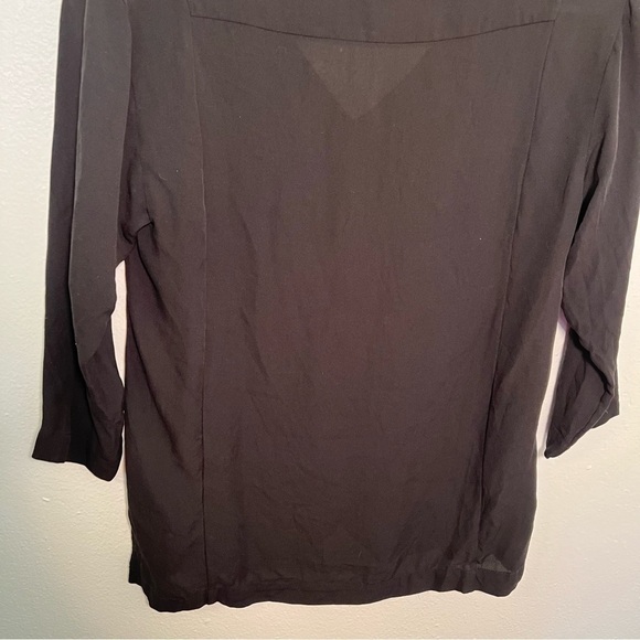 Theory Silk Blouse Black 3/4 Sleeve V-Neck - Picture 9 of 10